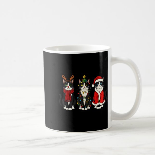 Retro Christmas Tuxedo Cat Santa Reindeer  Coffee Mug (Right)