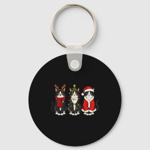 Retro Christmas Tuxedo Cat Santa Reindeer Key Ring