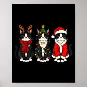 Retro Christmas Tuxedo Cat Santa Reindeer Poster
