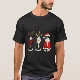 Retro Christmas Tuxedo Cat Santa Reindeer T-Shirt