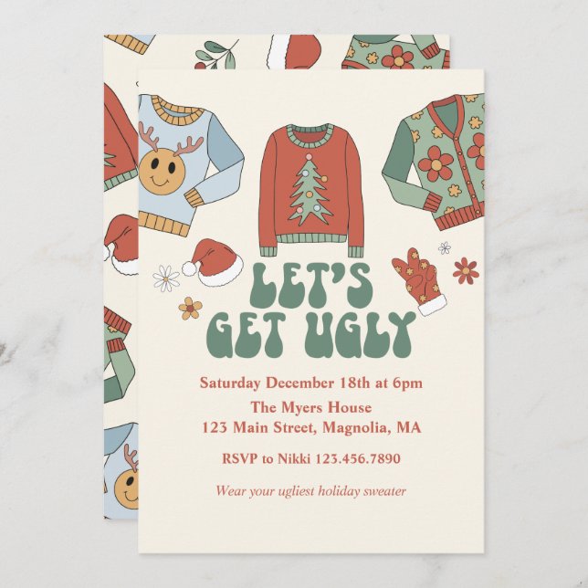 Retro Christmas Ugly Sweater Party Invitation (Front/Back)
