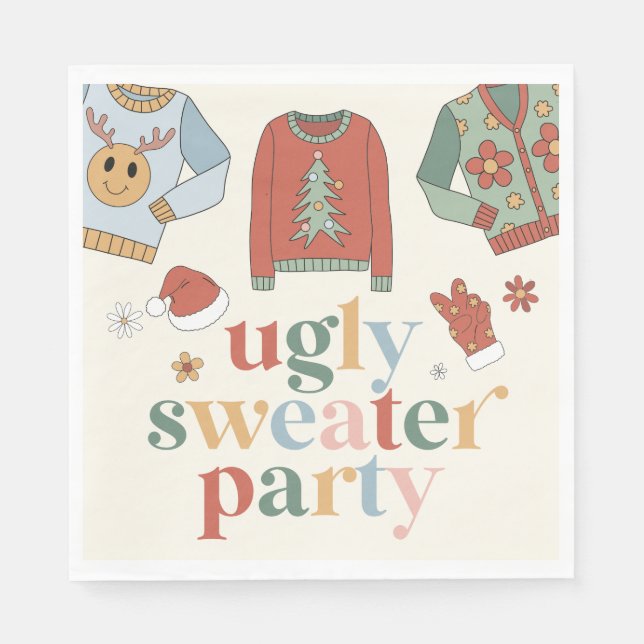 Retro Christmas Ugly Sweater Party Invitation Napkin (Front)