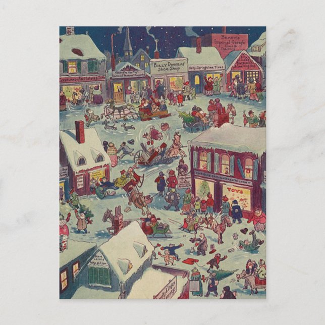 Retro Christmas Village Chaos Holiday Postcard (Front)