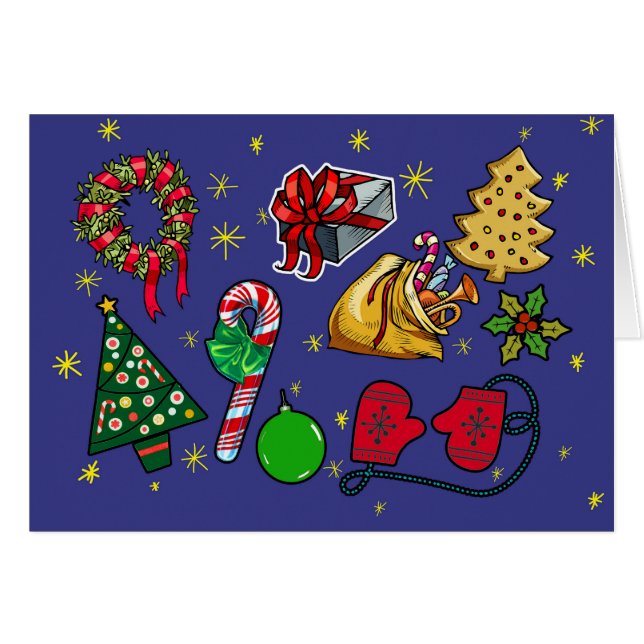 Retro Christmas Vintage Colourful Blue Red Green (Front Horizontal)