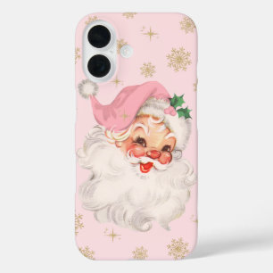Retro Christmas Vintage Pink Santa iPhone 16 Case
