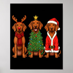 Retro Christmas Vizsla Santa Reindeer Dog Lover  Poster
