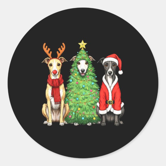 Retro Christmas Whippet Santa Reindeer Dog Lover  Classic Round Sticker (Front)