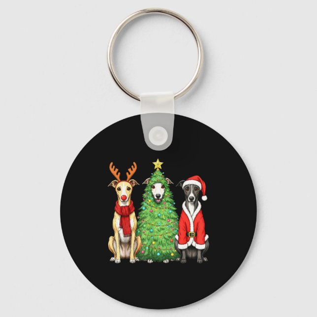Retro Christmas Whippet Santa Reindeer Dog Lover  Key Ring (Front)