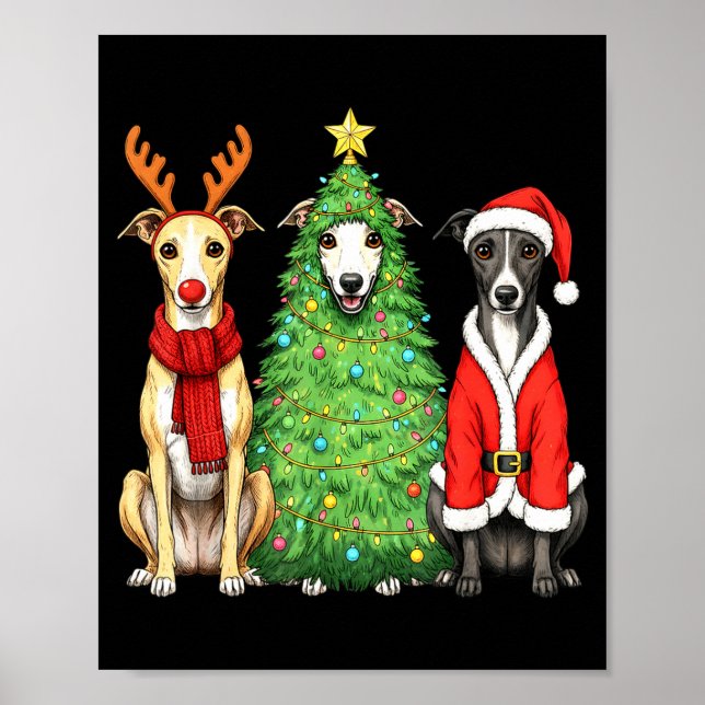 Retro Christmas Whippet Santa Reindeer Dog Lover  Poster (Front)