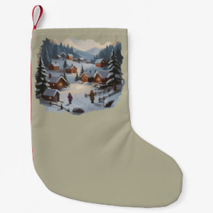 Retro Christmas Winter Village 90s Mountains Trees Small Christmas Stocking