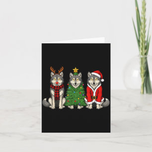 Retro Christmas Wolf Santa Reindeer Card