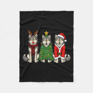 Retro Christmas Wolf Santa Reindeer  Fleece Blanket