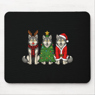 Retro Christmas Wolf Santa Reindeer Mouse Pad