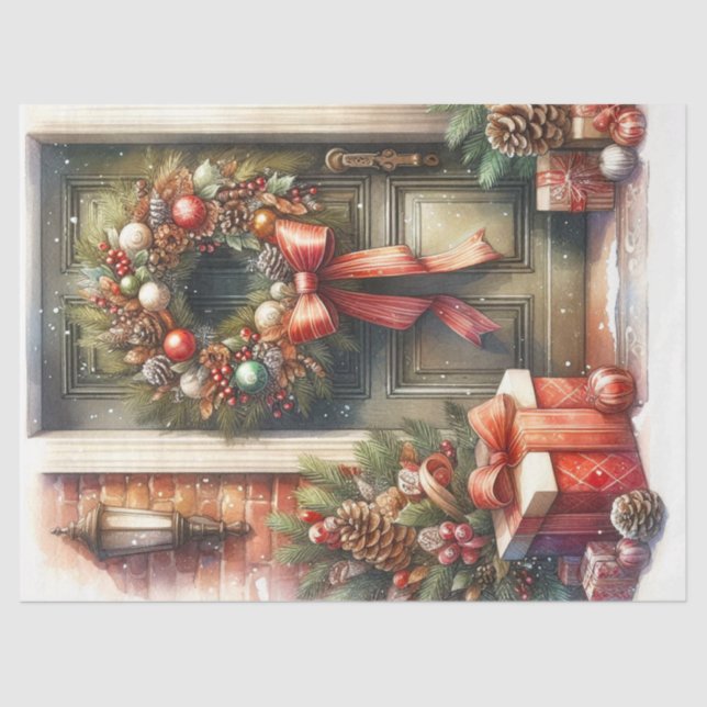 Retro  Christmas Wreath Decoupage  Tissue Paper (Front)
