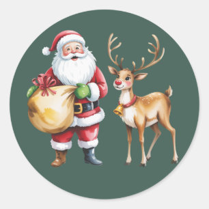 Retro Christmas Xmas Reindeer Vintage Holiday Classic Round Sticker