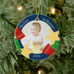 Retro Christmas your photo Ceramic Tree Decoration