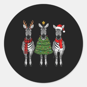Retro Christmas Zebra Santa Reindeer Safari Animal Classic Round Sticker