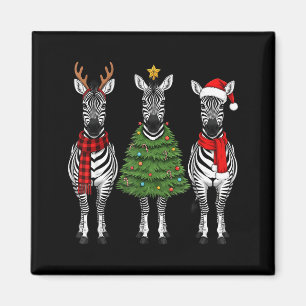 Retro Christmas Zebra Santa Reindeer Safari Animal Magnet