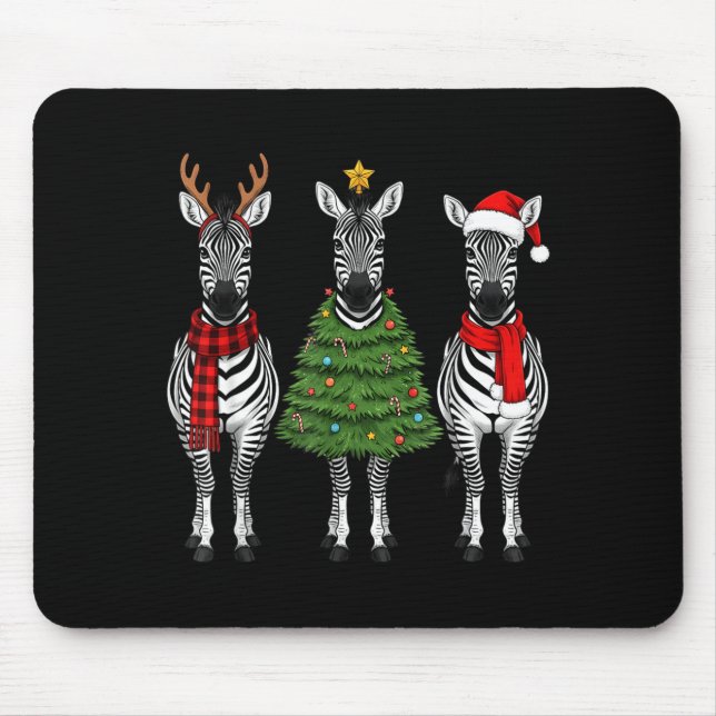 Retro Christmas Zebra Santa Reindeer Safari Animal Mouse Pad (Front)