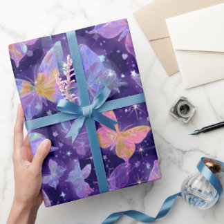 Retro Chrome Hearts and Butterflies Wrapping Paper