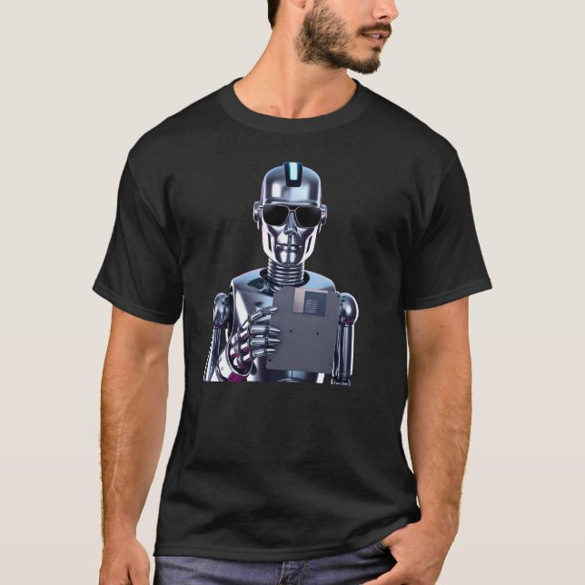 Retro Chrome Synthwave Bot AI Terminator T-Shirt (Front)