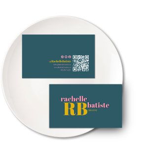 Retro Chunky Font Monogram Green Pink Social Media Business Card