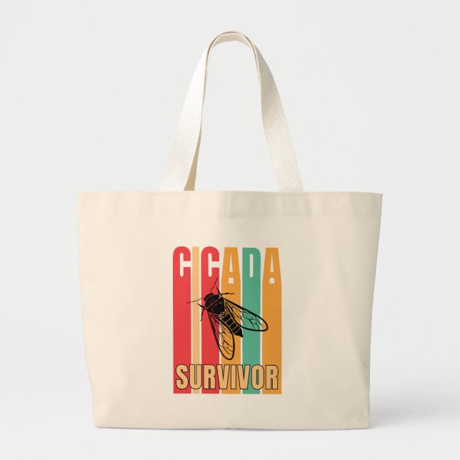 Retro CICADA SURVIVOR Large Tote Bag (Front)