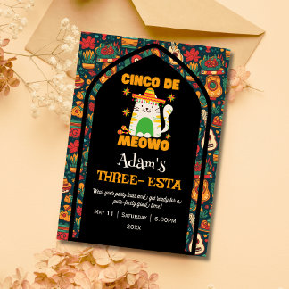 Retro Cinco De Mayo- Cute Cat Three-esta  Invitation