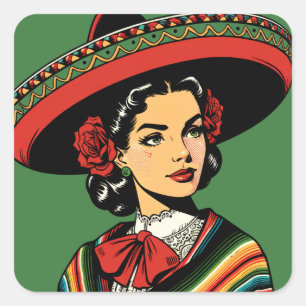 Retro Cinco de Mayo Fiesta Party Favour Square Sticker