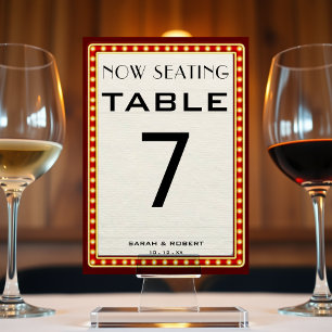 Retro Cinema Theater Marquee Sign Red Wedding Table Number