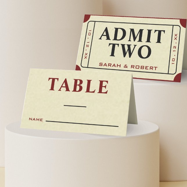 Retro Cinema Theatre Admit Two Ticket Wedding Place Card (Retro Cinema Theater Admit Two Ticket Wedding Place Card)