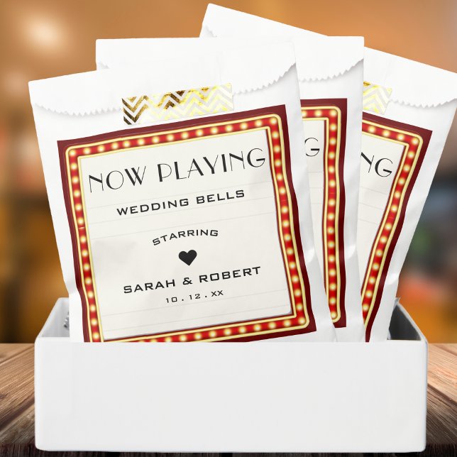 Retro Cinema Theatre Marquee Sign Red Wedding Favour Bags (Retro Cinema Theater Marquee Sign Red Wedding Favor Bag)