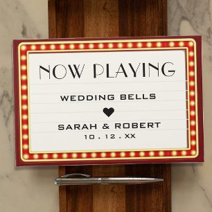 Retro Cinema Theatre Marquee Sign Red Wedding Guest Book
