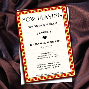 Retro Cinema Theatre Marquee Sign Red Wedding Invitation