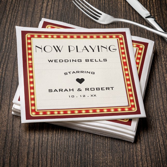 Retro Cinema Theatre Marquee Sign Red Wedding Napkin (Retro Cinema Theater Marquee Sign Red Wedding Napkins
)