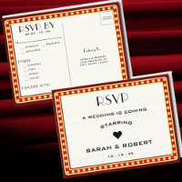 Retro Cinema Theatre Marquee Sign Red Wedding RSVP