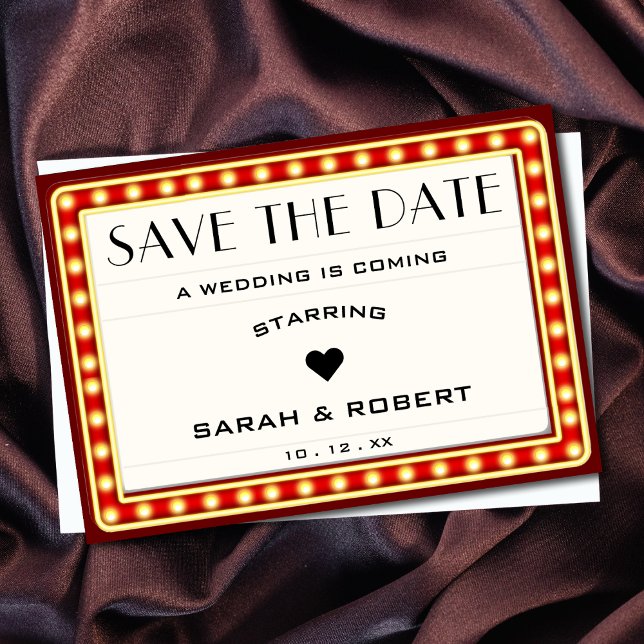 Retro Cinema Theatre Marquee Sign Red Wedding Save The Date (Retro Cinema Theater Marquee Sign Red Wedding Save The Date)