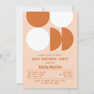 Retro Circle Geometric Orange Pattern Birthday Invitation