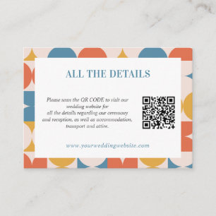 Retro Circle Scallop Mid Century QR CODE Wedding  Enclosure Card