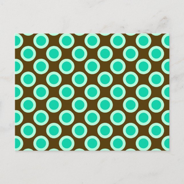 Retro circled dots, brown and turquoise postcard (Front)