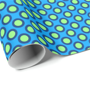 Retro circled dots, cerulean blue and green wrapping paper
