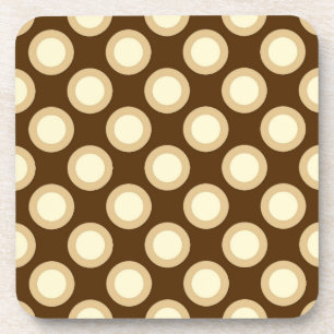 Retro circled dots, chocolate, cream and tan coaster