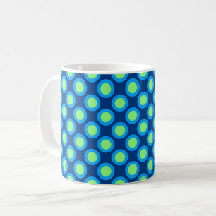 Retro circled dots, cobalt blue and light green coffee mug