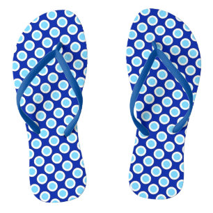 Retro circled dots, cobalt blue and white jandals