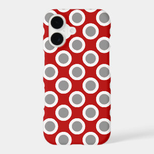 Retro circled dots, deep red and grey