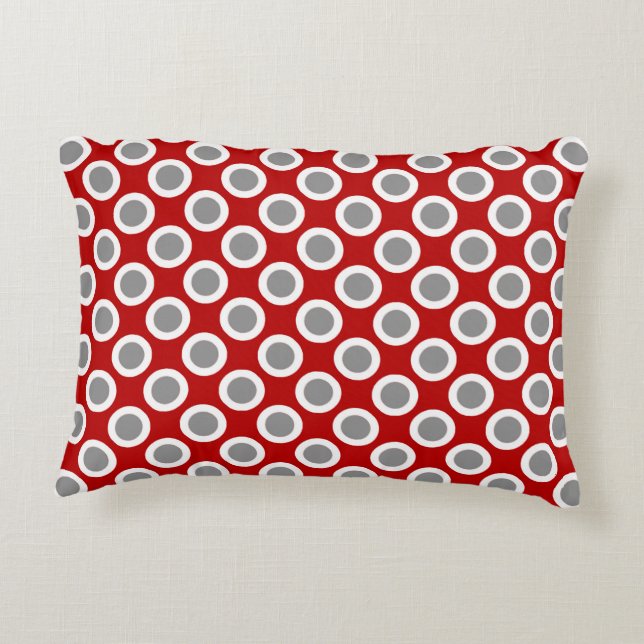 Retro circled dots, deep red and grey decorative cushion (Back)
