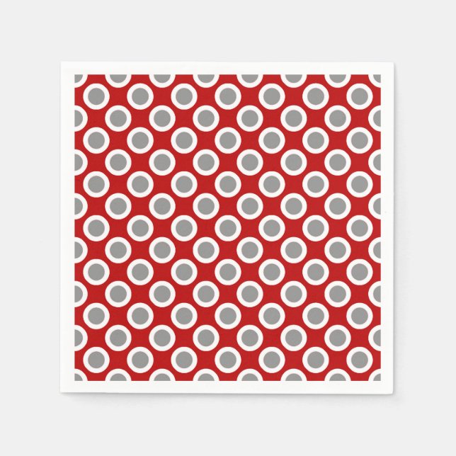 Retro circled dots, deep red and grey napkin (Front)