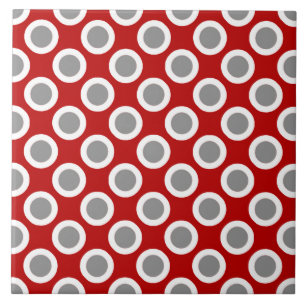 Retro circled dots, deep red and grey tile
