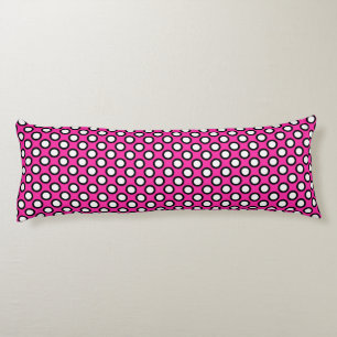 Retro circled dots, fuchsia, black and white body cushion