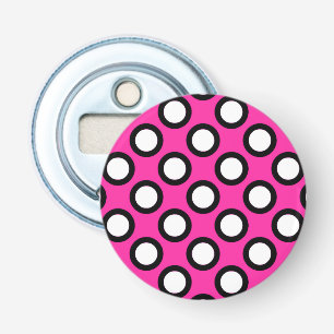 Retro circled dots, fuchsia, black and white bottle opener